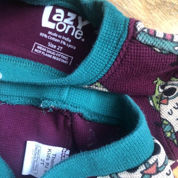 Lazy One 2T Owl Waffle Thermal 2 Piece Pajamas - Picture 3 of 4